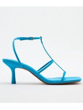 Zara STRAPPY MID-HEIGHT HEELED SANDALS. Blue. Size 6.5. New with Tags.